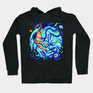 The Seahorse - Underwater Blue World - Dia De Los Muertos - Colorful Seahorse Hoodie